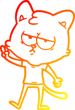 Bir insan tarafından çizilmiş sıkılmış çizgi film kedisinin sıcak çizgi çizgisi.