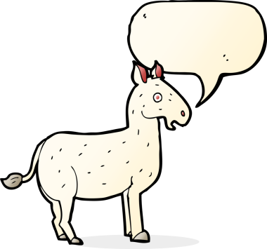 Bir insan tarafından çizilmiş konuşma balonlu çizgi film katırı.