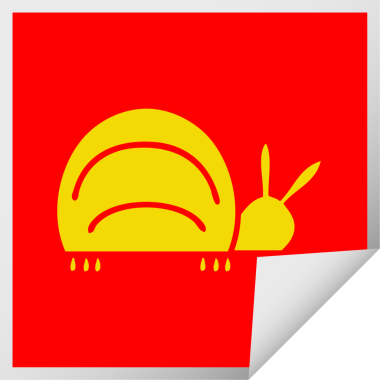 Bir insan tarafından çizilmiş yeşil bir böceğin kare soyma etiketi.