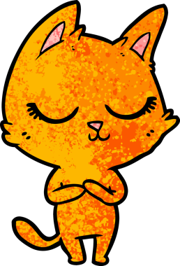 Bir insan tarafından çizilmiş sakin çizgi film kedisi.