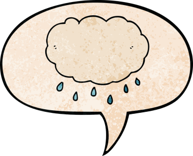 bir insan tarafından çizilmiş eski dokuda konuşma baloncuğu olan karikatür yağmur bulutu