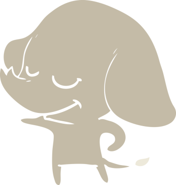 Bir insan tarafından çizilmiş düz renk çizgi film gülümseyen fil.