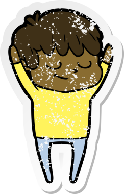 Bir insan tarafından çizilmiş mutlu bir çocuğun sıkıntılı çıkartması.