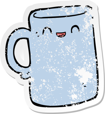 Bir insan tarafından çizilmiş karikatür bardağının sıkıntılı çıkartması.