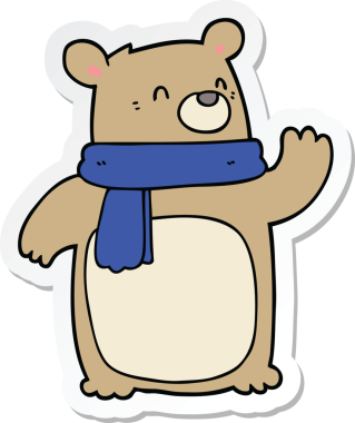 Bir insan tarafından çizilmiş eşarp takan bir ayının çıkartması.