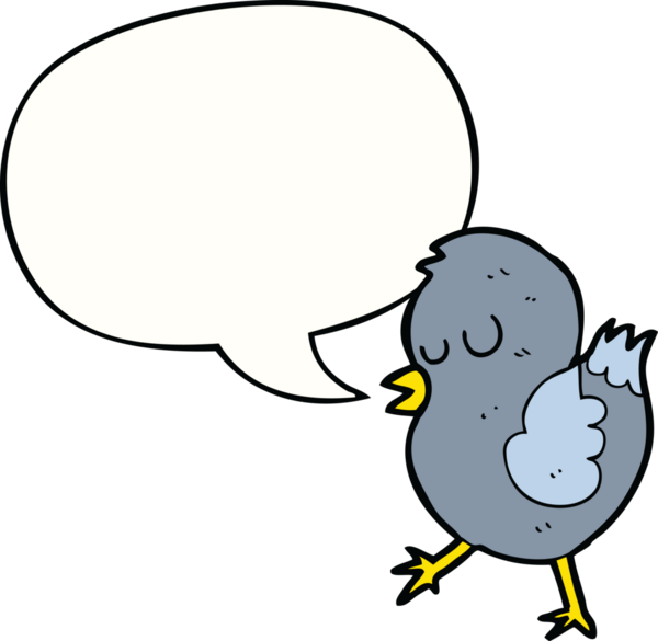 Bir insan tarafından çizilmiş konuşma balonlu çizgi film kuşu.
