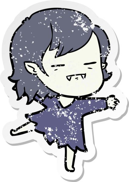 Bir insan tarafından çizilen ölümsüz vampir kız çizgi filminin kederli çıkartması.