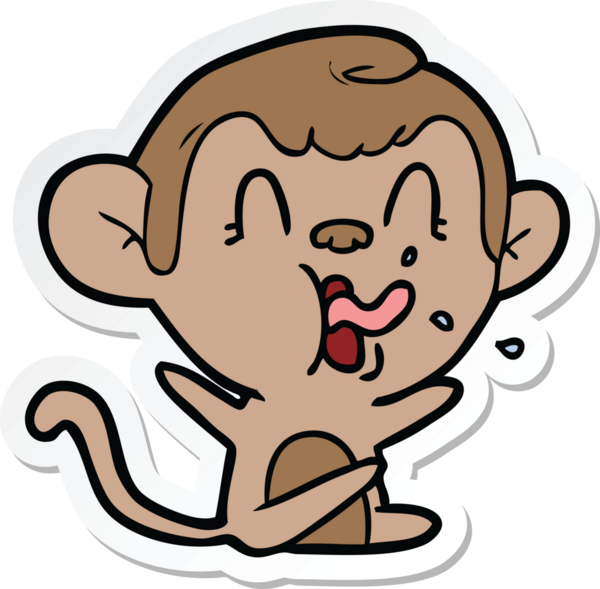 Bir insan tarafından çizilmiş çılgın bir maymun çıkartması.