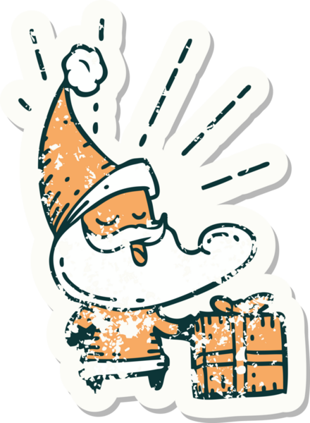 Bir insan tarafından çizilmiş eski bir dövme stili Noel Baba karakterinin eski çıkartması.