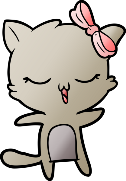 Bir insan tarafından çizilmiş kafasında yay olan çizgi film kedisi.