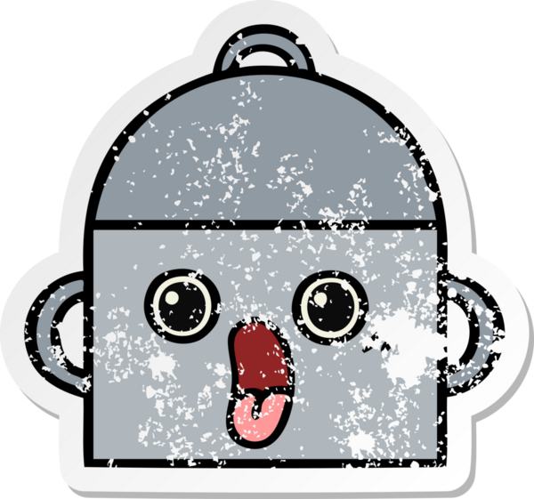 Bir insan tarafından çizilmiş tatlı bir yemek tenceresinin sıkıntılı çıkartması.