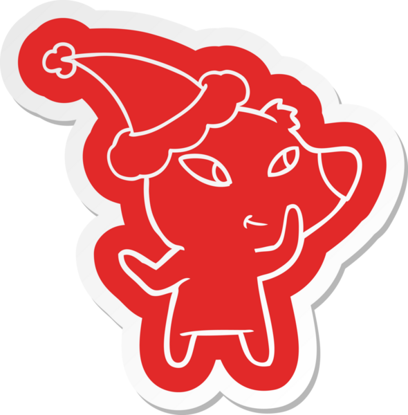 Bir insan tarafından çizilmiş Noel Baba şapkası giyen bir ayının komik çizgi film çıkartması.