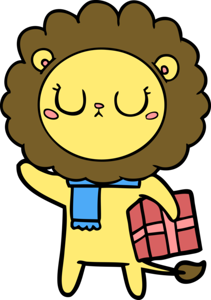 Bir insan tarafından çizilmiş noel hediyeli çizgi film aslanı.