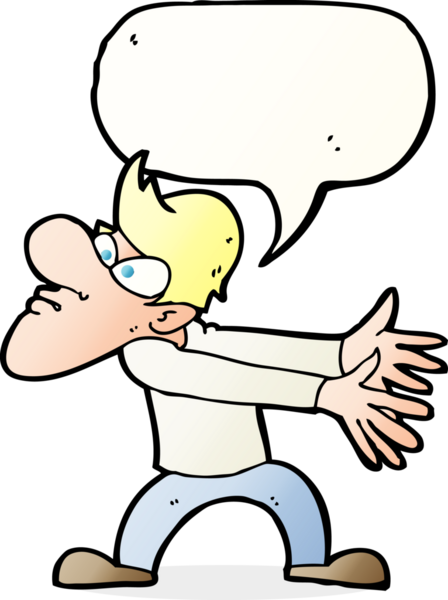 Bir insan tarafından çizilmiş konuşma balonuyla hareket eden rahatsız bir adam.