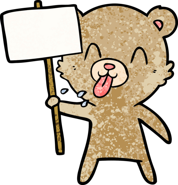 Bir insan tarafından çizilmiş protesto işareti olan kaba çizgi film ayısı.