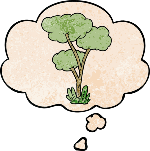 bir insan tarafından çizilmiş grunge desen biçiminde düşünce baloncuğu olan çizgi film ağacı