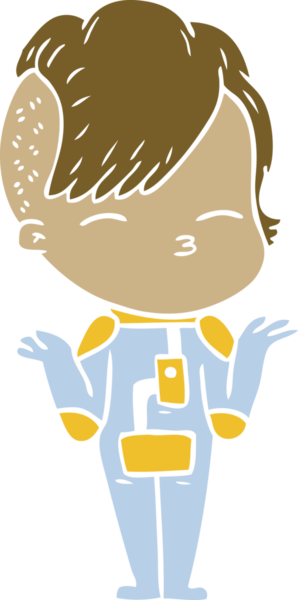 Bir insan tarafından çizilmiş fütüristik kıyafetler giyen düz renkli çizgi film kızı.