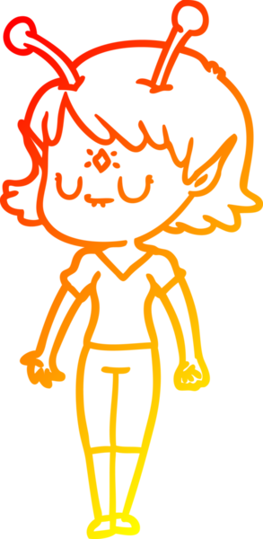 Bir insan tarafından çizilmiş bir uzaylı kız çizgi çizimi.