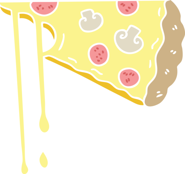 Bir insan tarafından çizilmiş tuhaf bir çizgi film peynirli pizza.