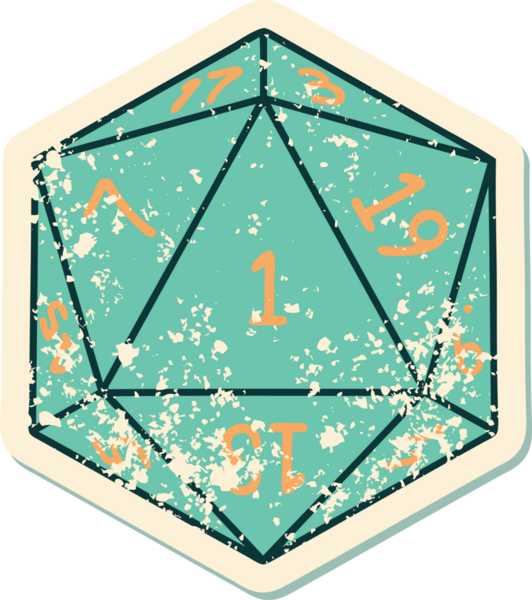 Retro Dövme Biçimi Doğal 1D20 zar bir insan tarafından çizildi