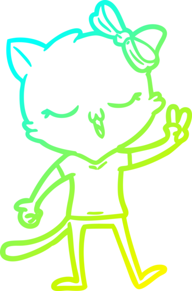 Kafasında yay olan çizgi film kedisinin insan tarafından çizilmiş bir barış işareti çizimi.