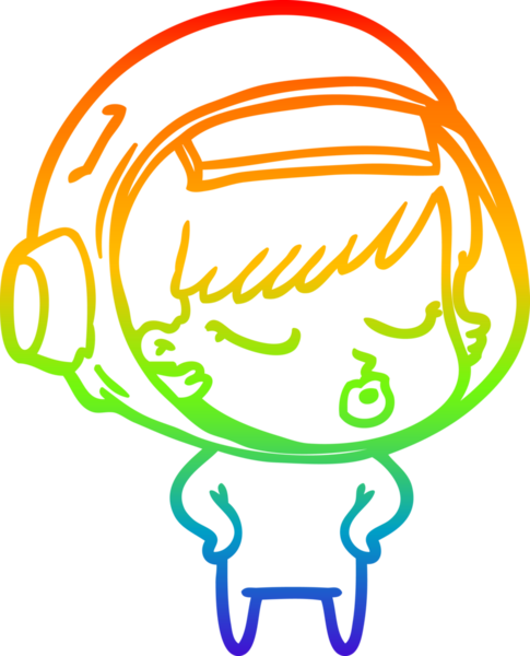 Gökkuşağı gradyan çizgi çizimi Bir insan tarafından çizilmiş güzel astronot kız