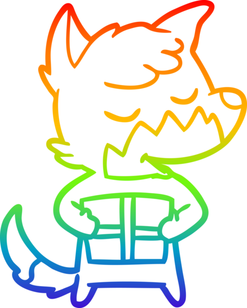 Gökkuşağı gradyan çizgisi, bir insan tarafından çizilmiş dost bir tilkinin çizimi.