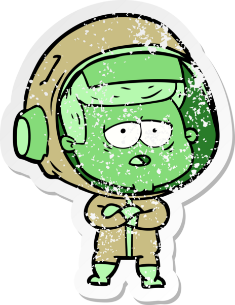 Bir insan tarafından çizilmiş yorgun bir astronotun sıkıntılı çıkartması.