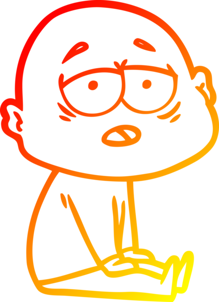 Bir insan tarafından çizilmiş, yorgun, kel bir adamın sıcak çizgi çizimi.