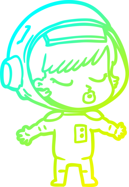 Bir çizgi film karakteri çizen soğuk gradyan bir insan tarafından çizilmiş güzel astronot kız.