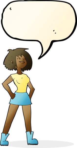 Bir insan tarafından çizilmiş konuşma balonu olan çizgi film yeteneğine sahip bir kadın.