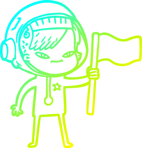 Bir insan tarafından çizilmiş soğuk gradyan çizgili astronot kadın çizimi.