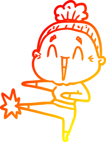 Bir insan tarafından çizilmiş mutlu, yaşlı bir kadının sıcak çizgi çizimi.