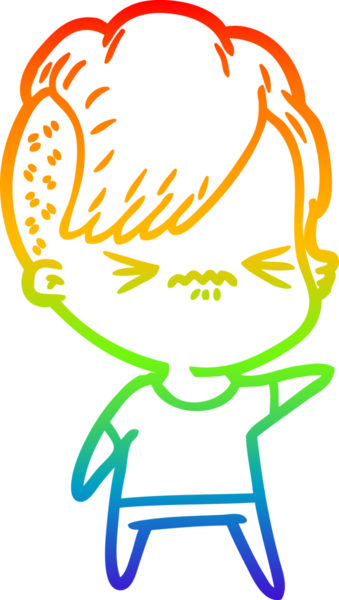 Gökkuşağı gradyan çizgi çizimi Bir insan tarafından çizilmiş sinirli hippi kız