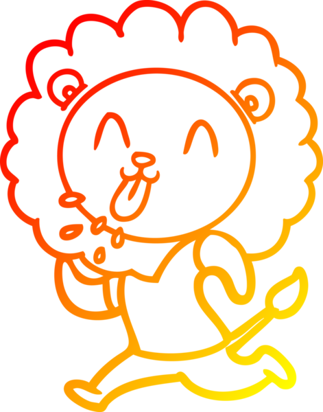 Bir insan tarafından çizilmiş mutlu çizgi film aslanının sıcak çizgi çizimi