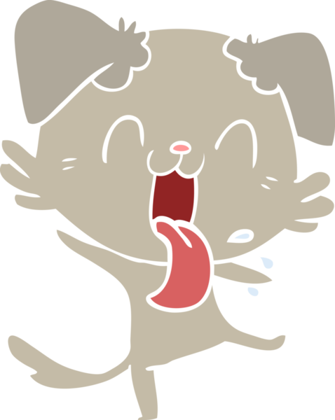 Bir insan tarafından çizilmiş düz renkli çizgi film soluyan köpek.