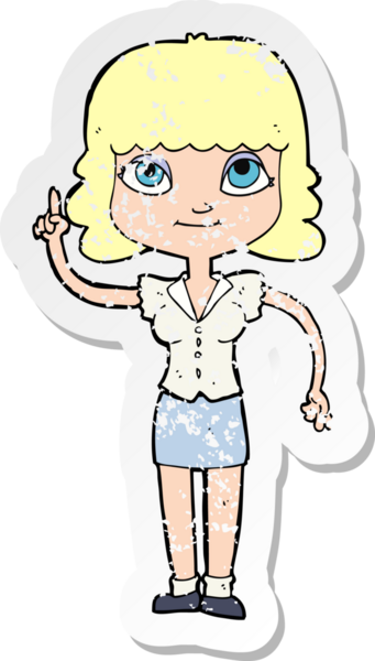 İnsan tarafından çizilmiş bir fikri olan karikatür bir kadının gerilimli retro yapıştırması.