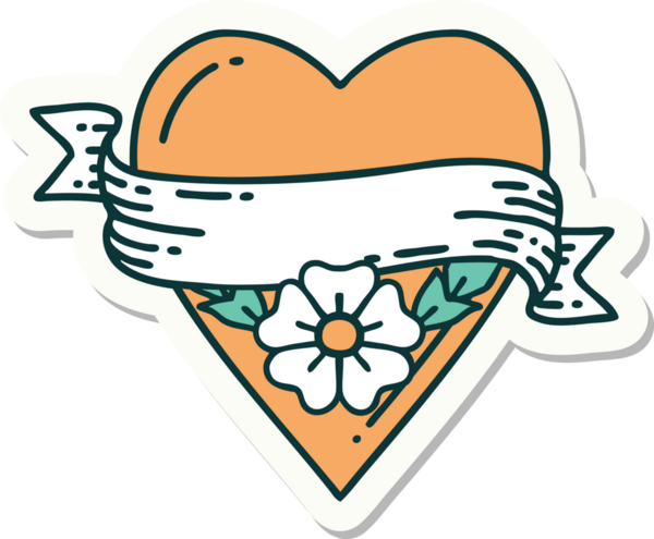 Geleneksel kalp çiçeği stili dövme çıkartması ve bir insan tarafından çizilmiş pankart.