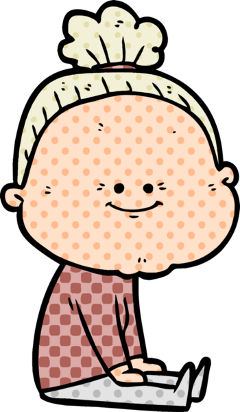 Bir insan tarafından çizilmiş mutlu yaşlı kadın çizgi filmi.