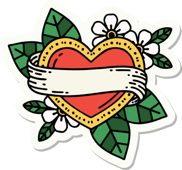 Bir insan tarafından çizilmiş geleneksel bir kalp ve bayrak stili dövme çıkartması.