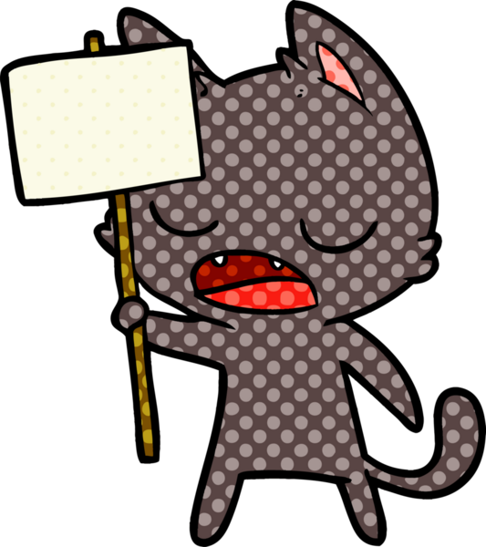 Bir insan tarafından çizilmiş konuşan kedi karikatürü.