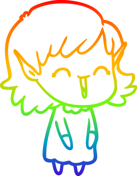 Gökkuşağı gradyan çizgi çizimi bir insan tarafından çizilmiş bir elf kızı