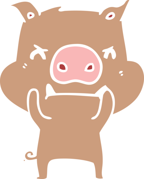 Bir insan tarafından çizilmiş kızgın düz renkli çizgi film domuzu.