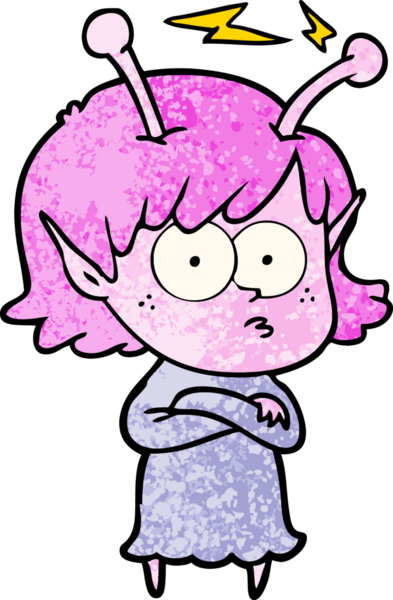 Bir insan tarafından çizilmiş uzaylı kız.