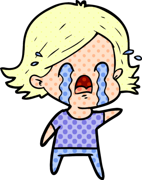 Bir insan tarafından çizilmiş ağlayan çizgi film kadını.