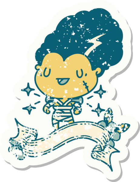 Dövme stili eski bir çıkartma. Bir insan tarafından çizilmiş zombi gelin karakteri.