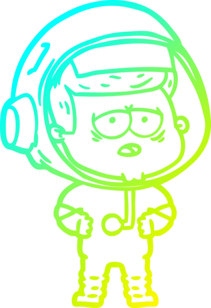 Bir insan tarafından çizilmiş soğuk gradyan çizgi çizimi yorgun astronot