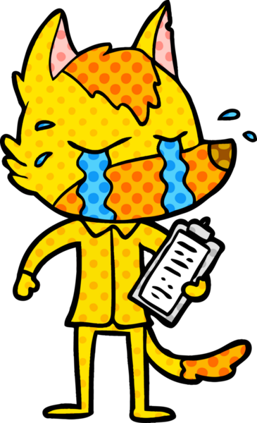 Bir insan tarafından çizilmiş üzgün küçük tilki çizgi film karakteri.