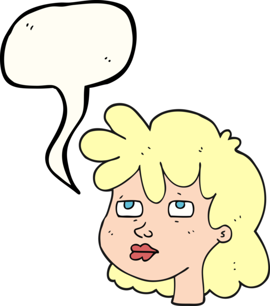 Bir insan tarafından çizilmiş serbest konuşma balonu kadın yüzü.