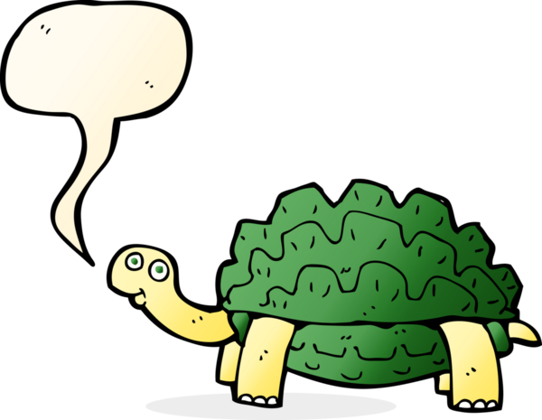 Bir insan tarafından çizilmiş konuşma balonlu karikatür kaplumbağası